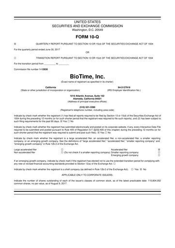 Miniature Lineage Cell Therapeutics
 10-Q Rapport trimestriel  