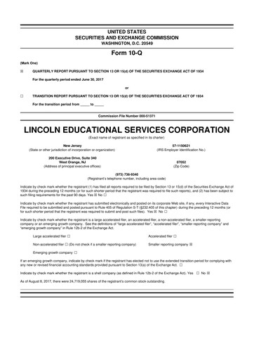 Miniature Lincoln Educational Services 10-Q Rapport trimestriel 2017 