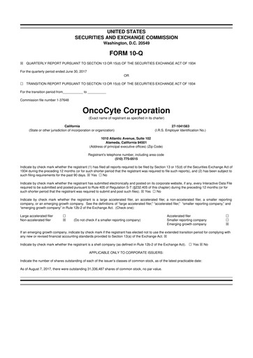 Miniature OncoCyte
 10-Q Rapport trimestriel 2017 