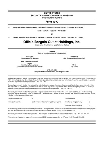 Thumbnail Ollie's Bargain Outlet
 10-Q Quarterly Report FY2017 