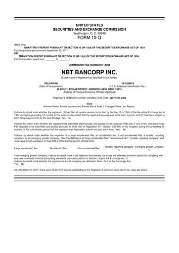 Thumbnail NBT Bancorp 10-Q Quarterly Report FY2017 