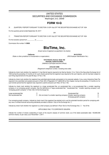 Miniature Lineage Cell Therapeutics
 10-Q Rapport trimestriel  