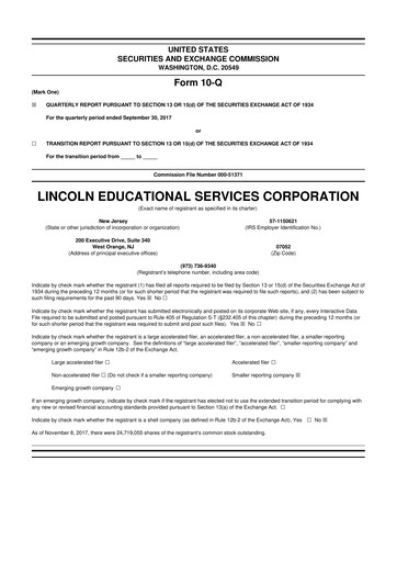 Miniature Lincoln Educational Services 10-Q Rapport trimestriel 2017 