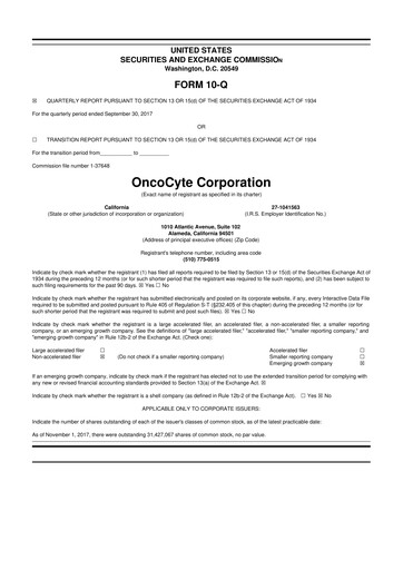 Miniature OncoCyte
 10-Q Rapport trimestriel 2017 