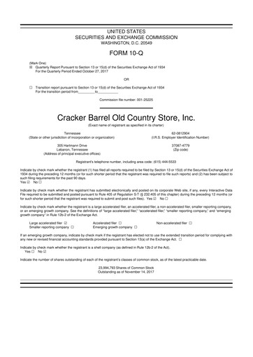 Vorschaubild Cracker Barrel 10-Q Quartalsbericht  