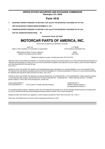 Thumbnail Motorcar Parts of America 10-Q Quarterly Report FY2018 