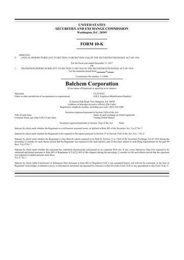 Thumbnail Balchem 10-K Annual Report 2017