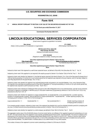 Miniature Lincoln Educational Services 10-K Rapport annuel 2017