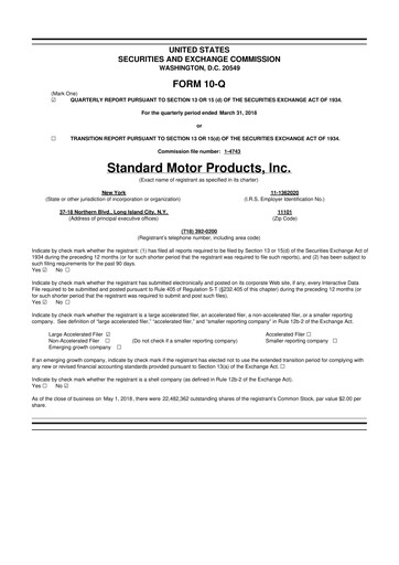 Thumbnail Standard Motor Products 10-Q Quarterly Report FY2018 