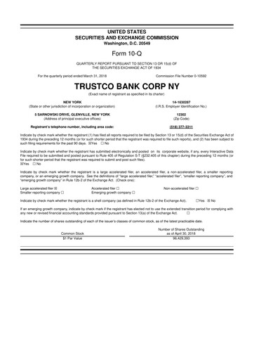Miniature Trustco Bank 10-Q Rapport trimestriel 2018 