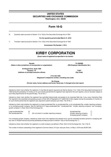 Thumbnail Kirby Corporation
 10-Q Quarterly Report FY2018 