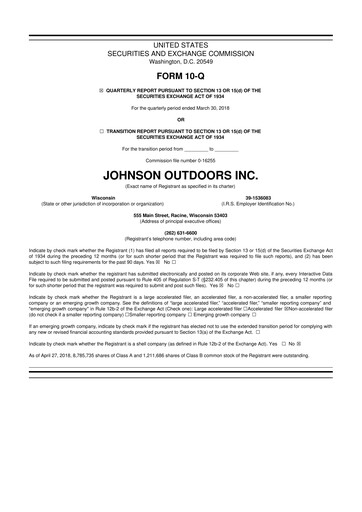 Miniature Johnson Outdoors
 10-Q Rapport trimestriel 2018 