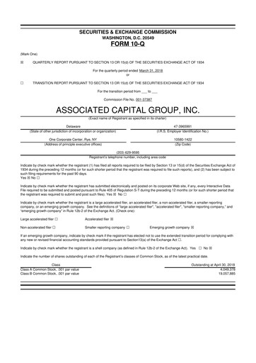 Thumbnail Associated Capital Group 10-Q Quarterly Report FY2018 