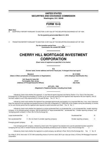 Thumbnail Cherry Hill Mortgage Investment 10-Q Quarterly Report FY2018 