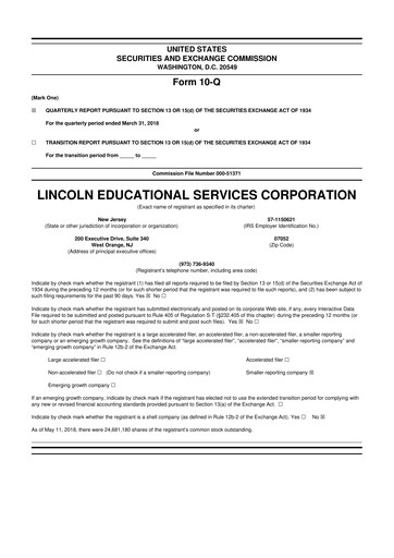 Miniature Lincoln Educational Services 10-Q Rapport trimestriel 2018 
