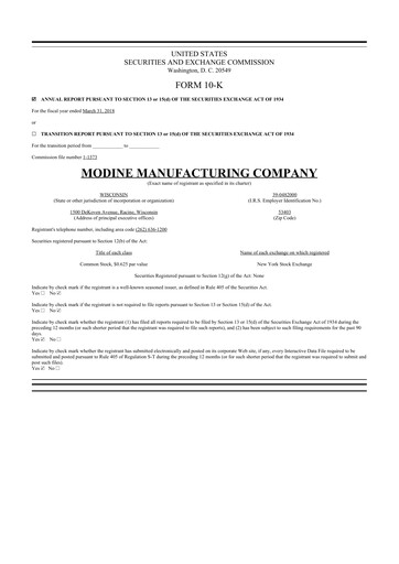 Thumbnail Modine Manufacturing
 10-K Annual Report 2018