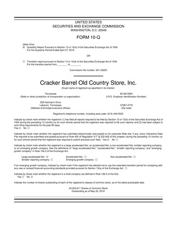 Vorschaubild Cracker Barrel 10-Q Quartalsbericht  