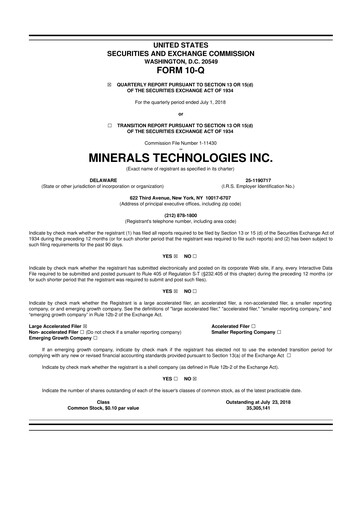Thumbnail Minerals Technologies 10-Q Quarterly Report FY2018 