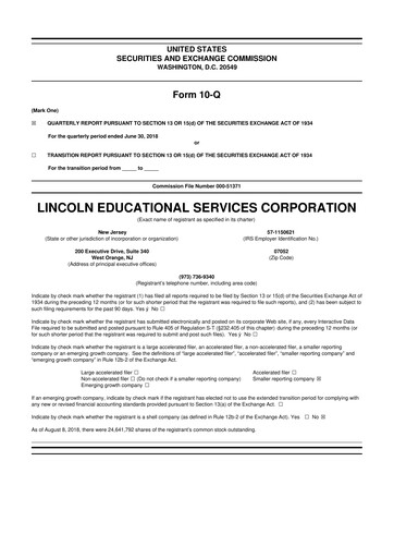 Miniature Lincoln Educational Services 10-Q Rapport trimestriel 2018 