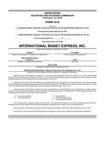 Thumbnail International Money Express 10-Q Quarterly Report FY2018 
