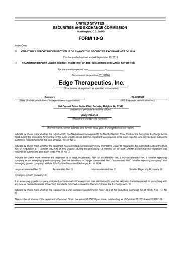Miniature PDS Biotechnology
 10-Q Rapport trimestriel 2018 