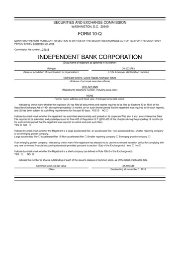 Thumbnail Independent Bank Corporation 10-Q Quarterly Report FY2018 