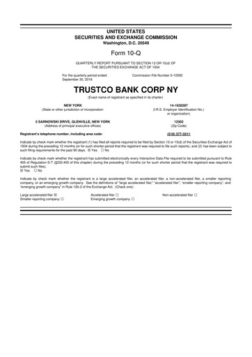 Miniature Trustco Bank 10-Q Rapport trimestriel 2018 