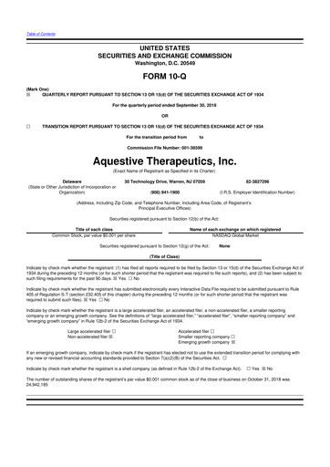 Thumbnail Aquestive Therapeutics
 10-Q Quarterly Report FY 