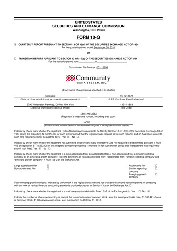 Thumbnail Community Financial System 10-Q Quarterly Report FY2018 