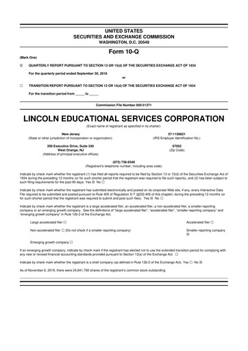 Miniature Lincoln Educational Services 10-Q Rapport trimestriel 2018 