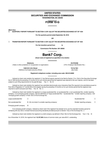 Miniature Bank7 10-Q Rapport trimestriel 2018 