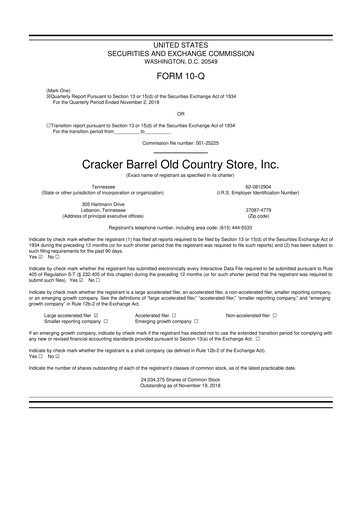 Vorschaubild Cracker Barrel 10-Q Quartalsbericht  