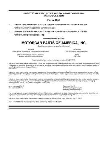 Thumbnail Motorcar Parts of America 10-Q Quarterly Report FY2019 