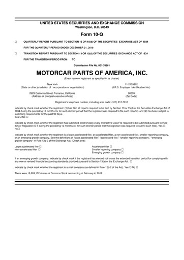 Thumbnail Motorcar Parts of America 10-Q Quarterly Report FY2019 