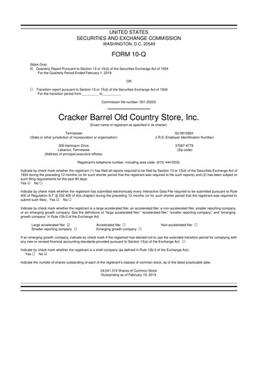 Vorschaubild Cracker Barrel 10-Q Quartalsbericht  