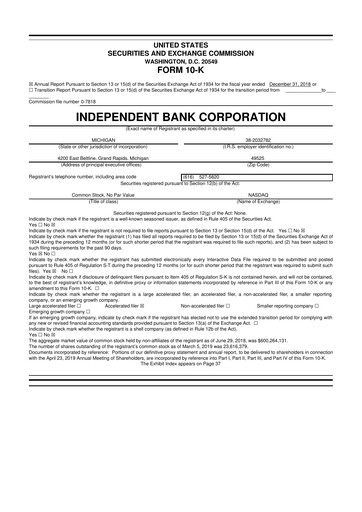 Thumbnail Independent Bank Corporation 10-K Annual Report 2018