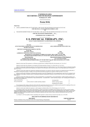 Thumbnail U.S. Physical Therapy, Inc. 10-K Annual Report 2018