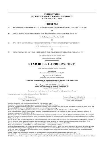 Thumbnail Star Bulk Carriers 20-F Annual Report 2018