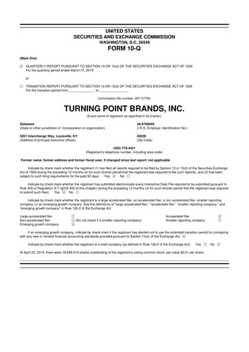 Thumbnail Turning Point Brands 10-Q Quarterly Report FY2019 