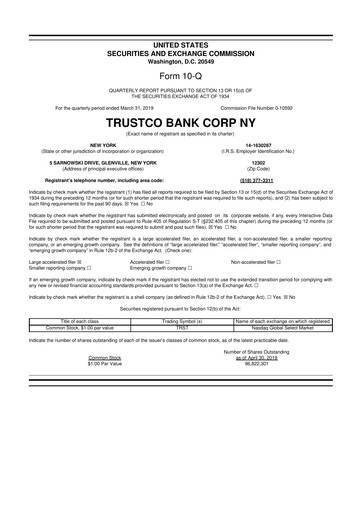 Miniature Trustco Bank 10-Q Rapport trimestriel 2019 