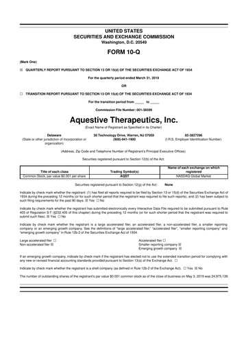 Thumbnail Aquestive Therapeutics
 10-Q Quarterly Report FY 
