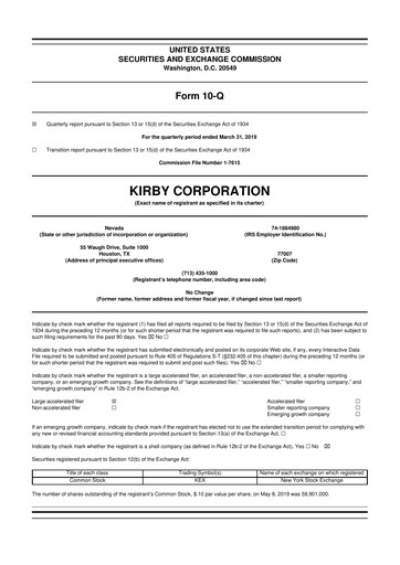 Thumbnail Kirby Corporation
 10-Q Quarterly Report FY2019 