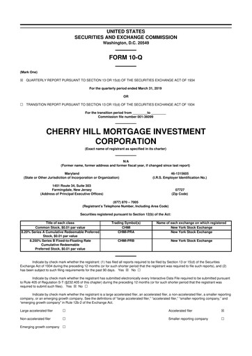 Thumbnail Cherry Hill Mortgage Investment 10-Q Quarterly Report FY2019 