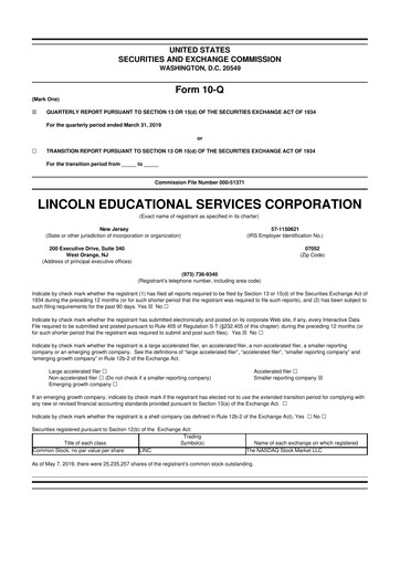 Miniature Lincoln Educational Services 10-Q Rapport trimestriel 2019 