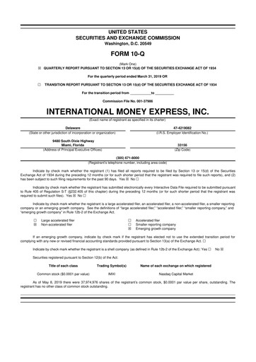 Thumbnail International Money Express 10-Q Quarterly Report FY2019 