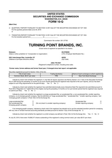 Thumbnail Turning Point Brands 10-Q Quarterly Report FY2019 