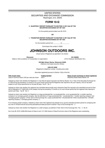 Miniature Johnson Outdoors
 10-Q Rapport trimestriel 2019 