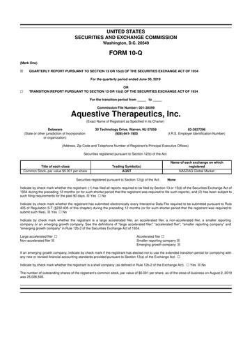 Thumbnail Aquestive Therapeutics
 10-Q Quarterly Report FY 