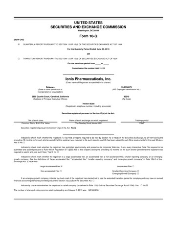 Thumbnail Ionis Pharmaceuticals
 10-Q Quarterly Report FY2019 