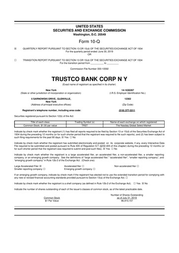 Miniature Trustco Bank 10-Q Rapport trimestriel 2019 